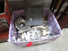 A box of miscellaneous plated ware