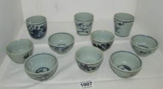 10 small Chinese blue and white bowls