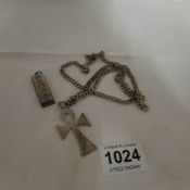 A silver ingot and a silver cross on silver chain (80 gms)