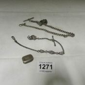 2 silver pocket watch chain and fob and silver vignette