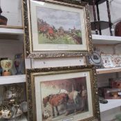 2 gilt framed farming and hunting prints