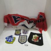 5 cloth badges and an England flag