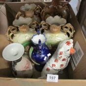 A quantity of vases and Staffordshire spaniels a/f