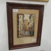 A 19th century watercolour of a Medieval Italian street scene, unsigned