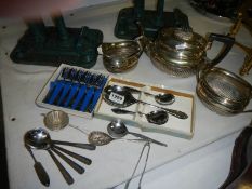 A silver plate tea set and cutlery
