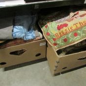 2 boxes of vintage textiles etc