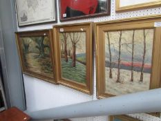 3 oil on canvas woodland scenes, F M Farey, early 20C