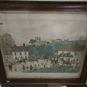 A framed limited edition hunting scene signed Vincent Haddersley, (Christies certificate on back)