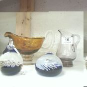 2 Paperweights and 2 glass jugs