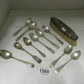 10 silver Georgian spoons and brush