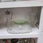 A claret jug, vase, Deco dish and glass tray