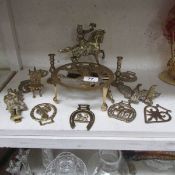 A mixed lot of brassware including huntsman on horse