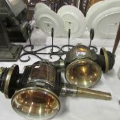 A pair of carriage lamps by J. Colclough & Sons, Dublin with wall brackets