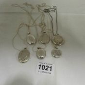 6 silver lockets on silver chains, 78gms