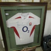 A signed and framed Jason Leonard rugby shirt