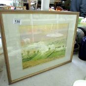 A framed watercolour, country scene