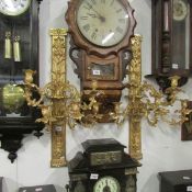 A pair of gilded 5 branch wall candelabra