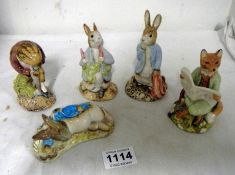 5 Royal Albert Beatrix Potter figurines including Foxy Reading