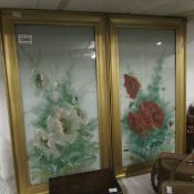 2 floral paintings on glass