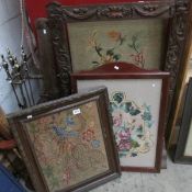 2 framed tapestries and a framed embroidery