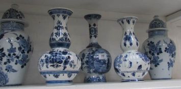 3 Delft vases and 2 Delft ginger jars, 1 a/f