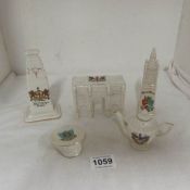 5 items of crested china including Marble Arch, Cenotaph etc