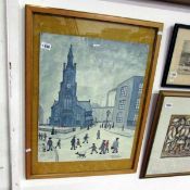 A copy painting of L S Lowry (Once part of the V & A loan scheme, see reverse)
