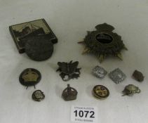 A quantity of military badges including Lincolnshire regiment and R M S Lusitania medallion