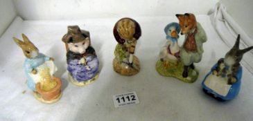 5 Royal Albert Beatrix Potter figurines including Jeremy Fisher digging, Cecily Parsley etc