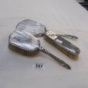 2 silver backed brushes and hand mirror, a/f