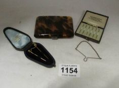 A mixed lot of accessories including cigarette case, collar pins etc