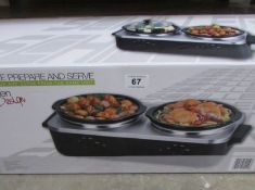 A boxed double prepare and serve slow cooker