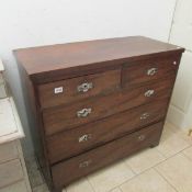 A 2 over 3 mahogany chest of drawers ( missing handles)