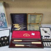 5 cased sets of cutlery including carving set