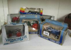 5 boxed Ertl vintage and classic tractors and an I.C.I. MGA sports car