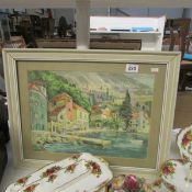 A framed continental village scene