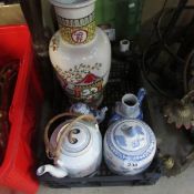 3 Oriental teapots, ginger jar and vase