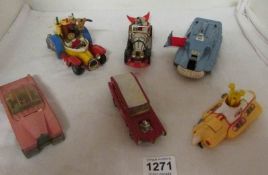 6 Dinky and Corgi TV related die cast vehicles including Fab 1, Yellow Submarine, Chitty Chitty Bang