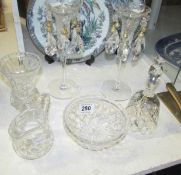 A mixed lot of glassware including candlesticks with droppers