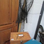 2 fishing rods, landing net, tackle box & contents and 3 volumes of fisherman's handbook