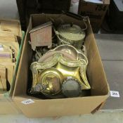 A box of brassware including crumb trays etc