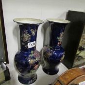 A pair of Carlton Ware Kang He cock and peony vases 1 a/f