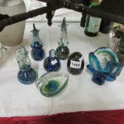 6 glass paperweights and a dish