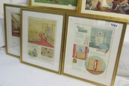A set of 4 framed interior design prints