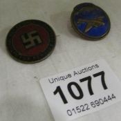 A rare enamel badge with Swastika 'National War Savings' and an enamelled N A S C badge