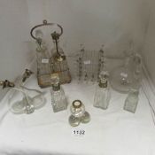 A 4 bottle cruet, a silver topped oil & vinegar bottle a/f, and 6 other items