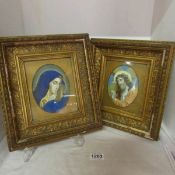 A pair of gilt framed religious pictures of Mary and Jesus