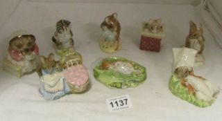 8 Royal Albert Beatrix Potter figurines including Miss Moppet, Tom Thumb, Benjamin wakes up etc