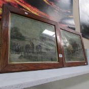 2 oak framed oilographs of farming scenes