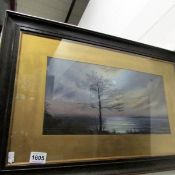 A pastel drawing of a coastal scene with solitary tree signed T R Amies